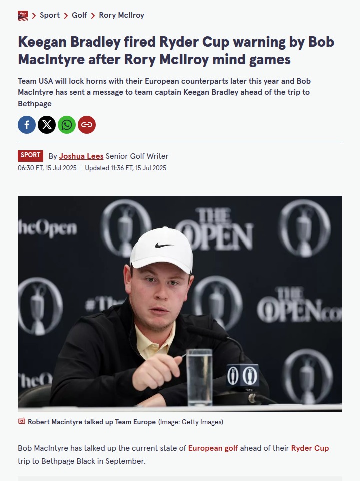 MacIntyre Fires Up Euro Squad for Ryder Cup