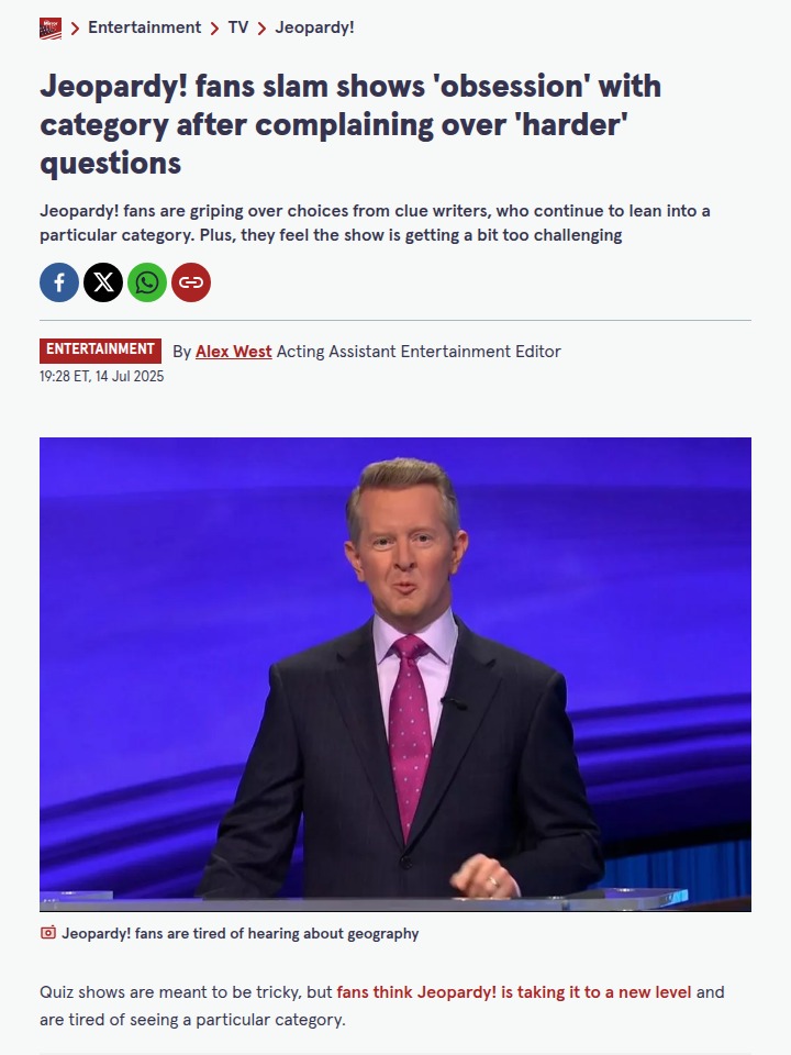 Jeopardy! fans fed up with geography overload 🌍