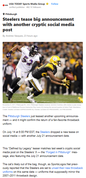 Steelers Hint at Throwback Jersey Comeback