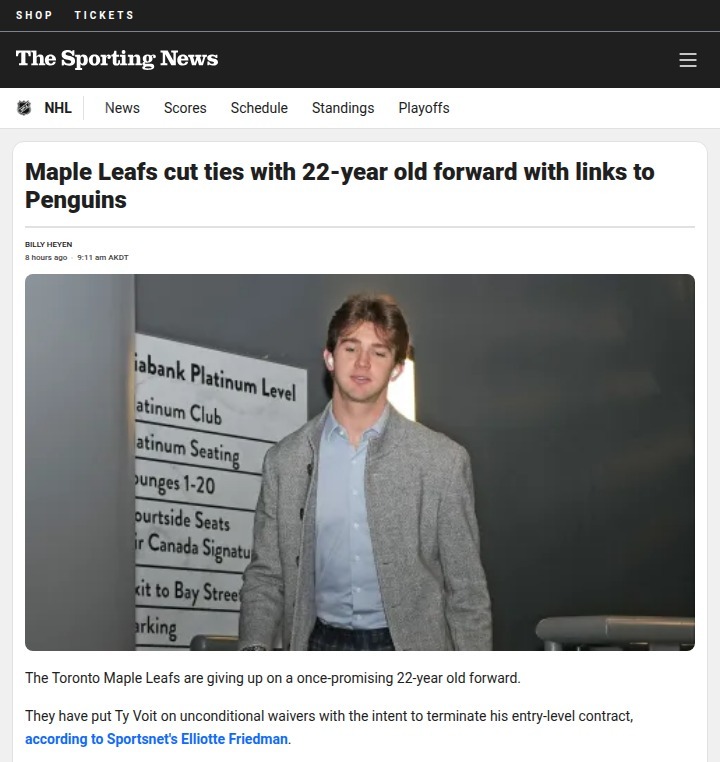 Leafs Move On from Ty Voit—Penguins Next?