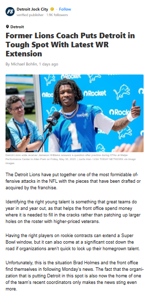 Jets’ Big WR Deal Spells Trouble for Lions