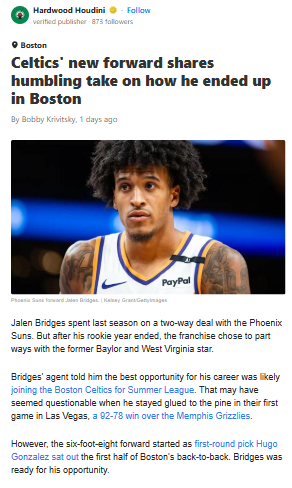 Jalen Bridges Steps Up for the C's