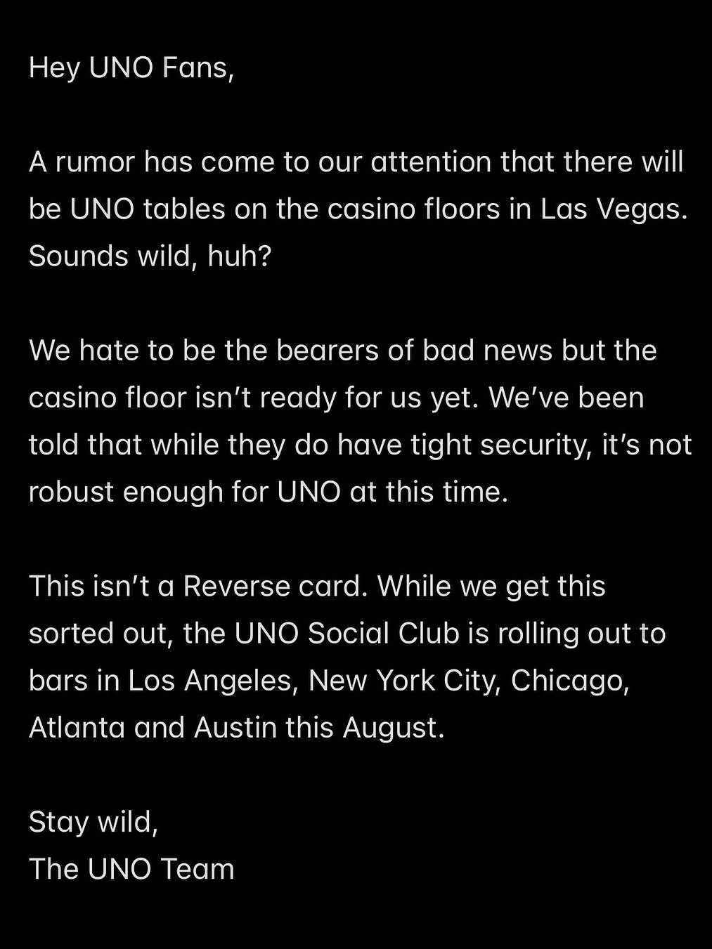UNO Social Clubs Are Coming—No Gambling!