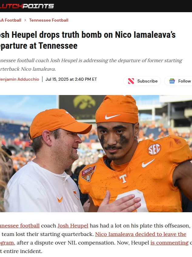 Heupel Speaks Out on Nico’s Rocky Top Exit