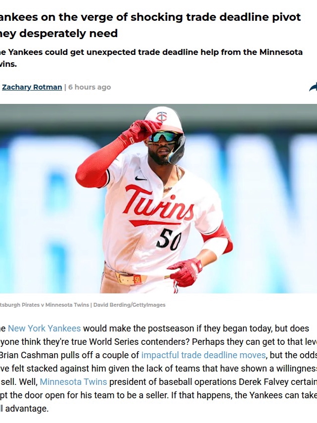 Yanks Eye Twins Fire Sale for Playoff Push