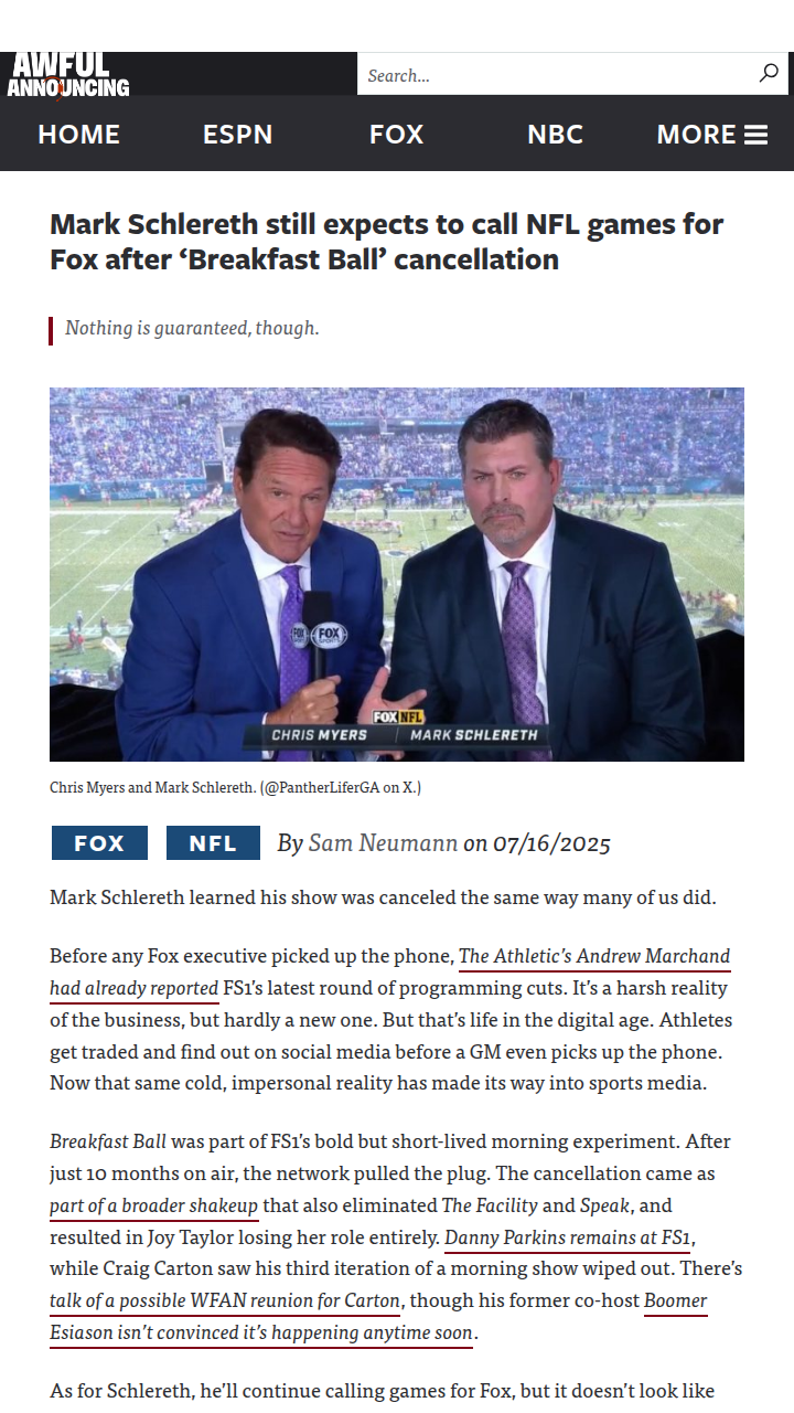 Fox Drops Schlereth—No Warning! 😳