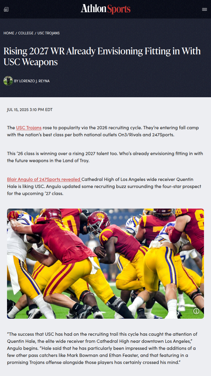 Quentin Hale Eyes Trojan Legacy