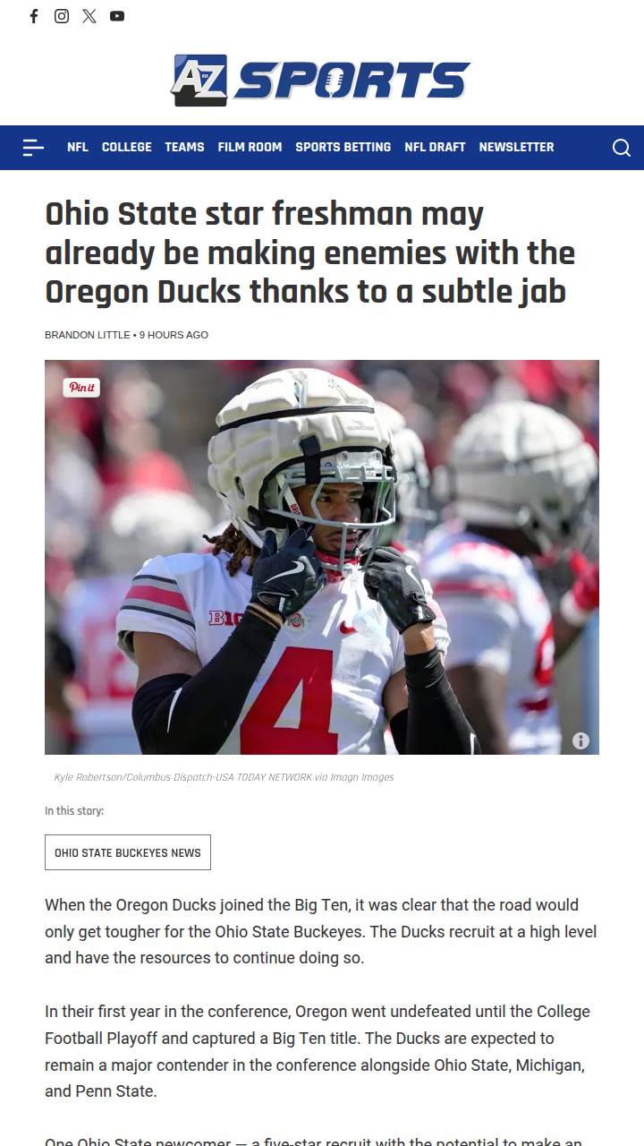 Buckeye Freshman Fires Shots at Ducks