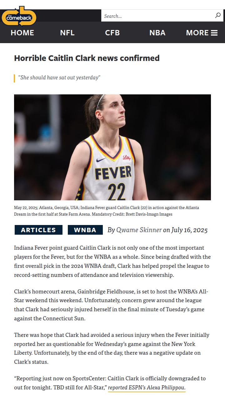 Caitlin Clark Sidelined—All-Star in Jeopardy?