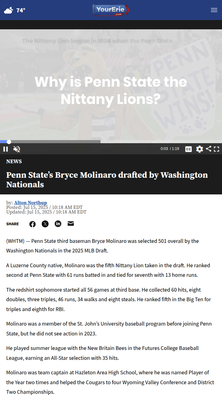 Nats Nab PSU’s Hot Corner Star Molinaro!