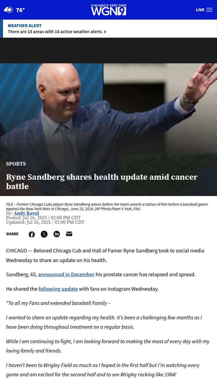 Ryno’s Resilience: Cubs Legend Fights On