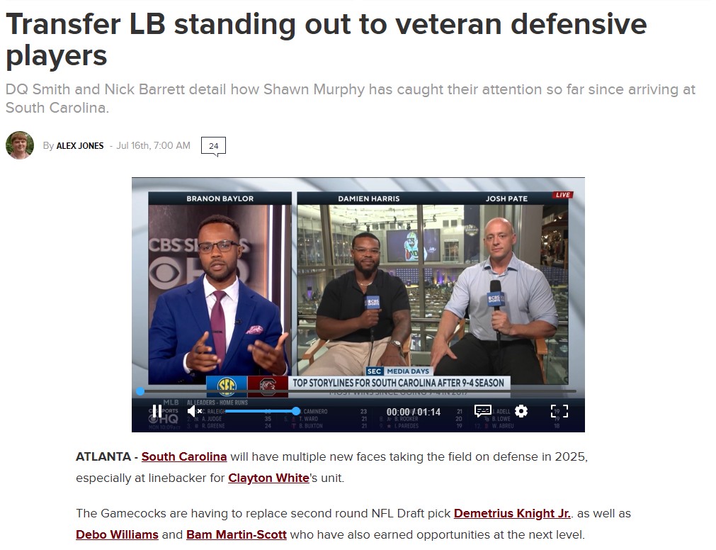 Murphy Impresses Gamecocks Vets Early
