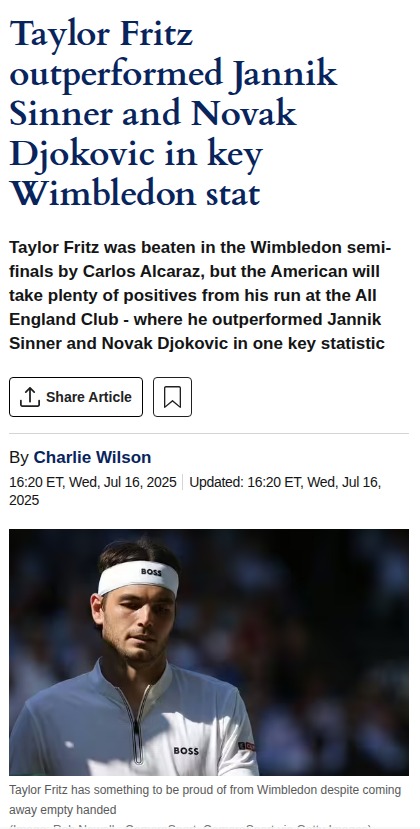 Fritz Outswings Sinner & Djoker at Wimbledon!