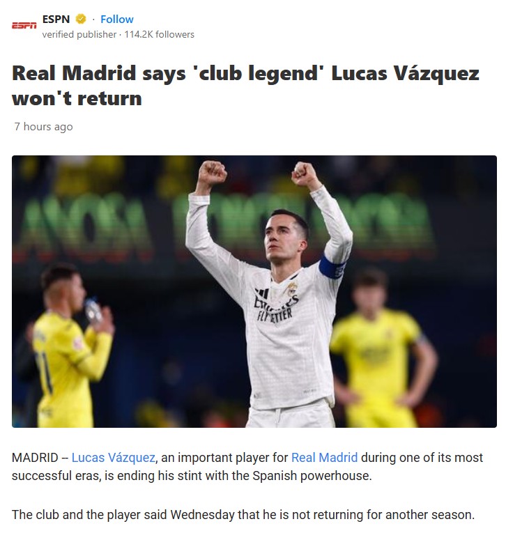 Farewell to Madrid’s Mr. Versatile: Lucas Vázquez