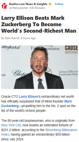 Ellison Overtakes Zuck: Billionaire Real Estate Flex