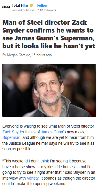 Snyder Still Silent on Gunn’s Superman 👀