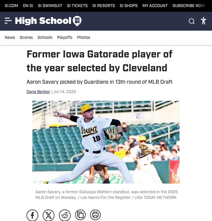 Guardians Nab Iowa Ace Savary in MLB Draft
