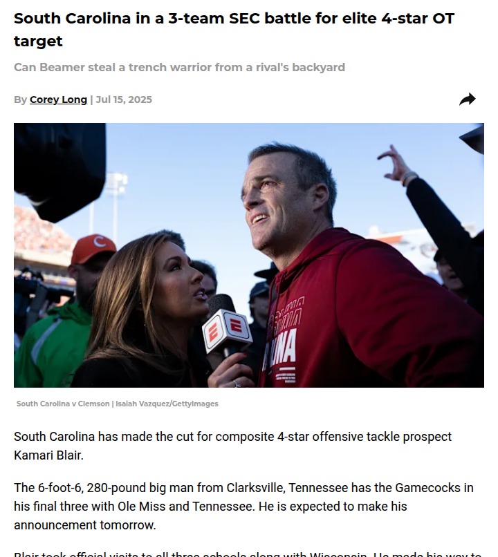 Gamecocks in SEC Showdown for Blair