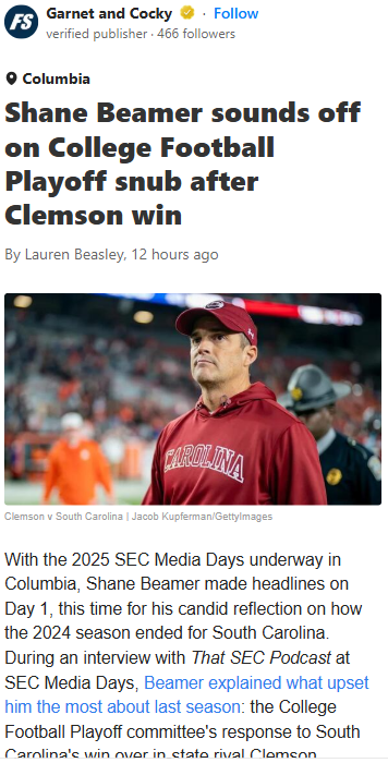 Beamer Blasts CFP After Clemson Stunner