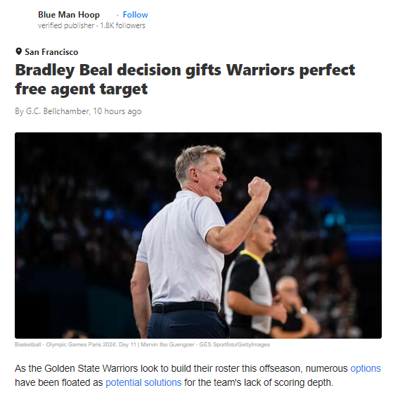 Warriors Eye Coffey After Beal to Clips