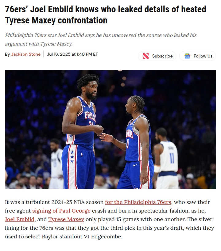 Embiid Knows the Snitch—Trust Issues in Philly?