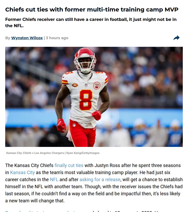 Chiefs Move On from Camp Star Justyn Ross