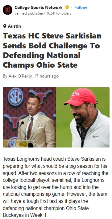 Sark Sends Message: Texas Eyes Buckeye Payback