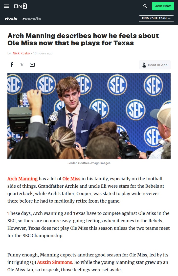 Arch Manning: From Rebel Roots to Longhorn Pride