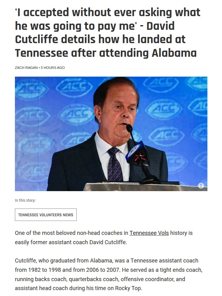 How Cutcliffe Became a Vol Legend