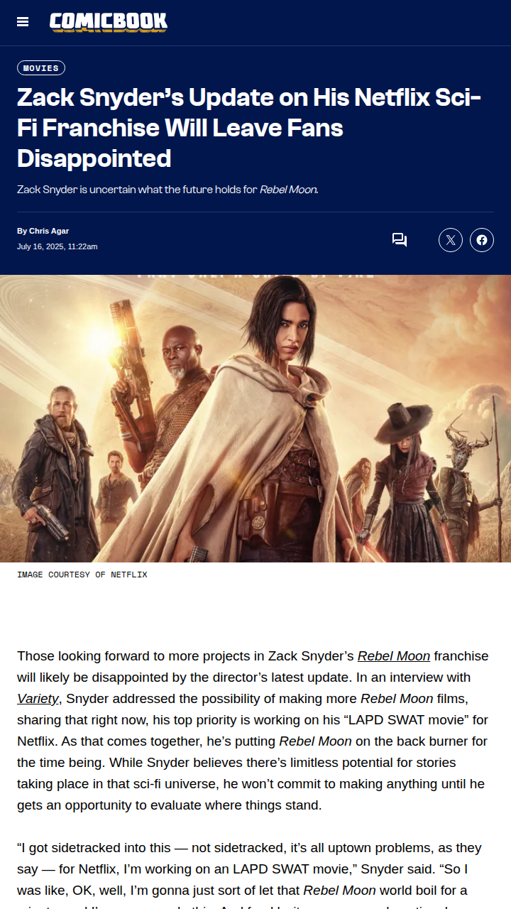 Snyder Puts Rebel Moon on Ice? 😬