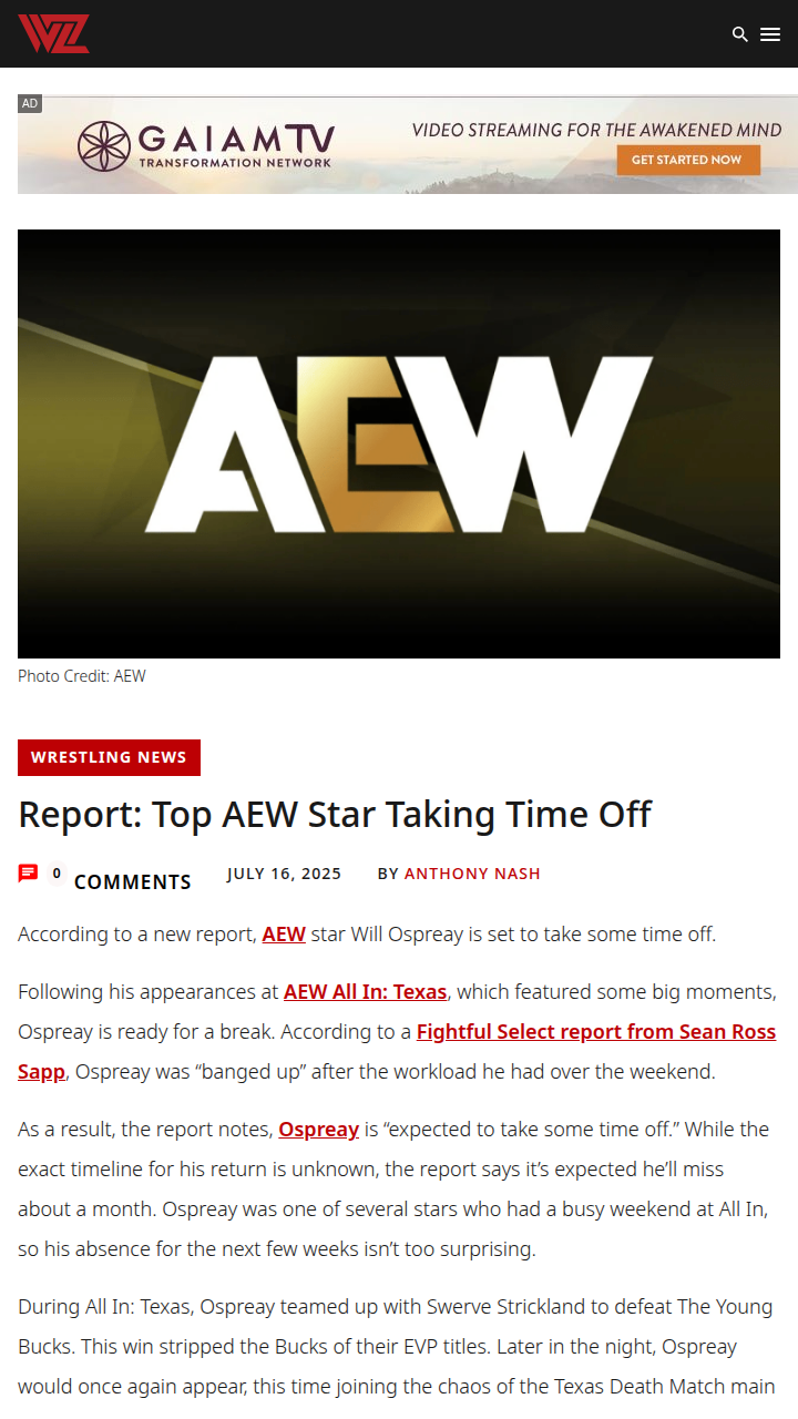 Ospreay’s Epic Weekend Ends in Timeout