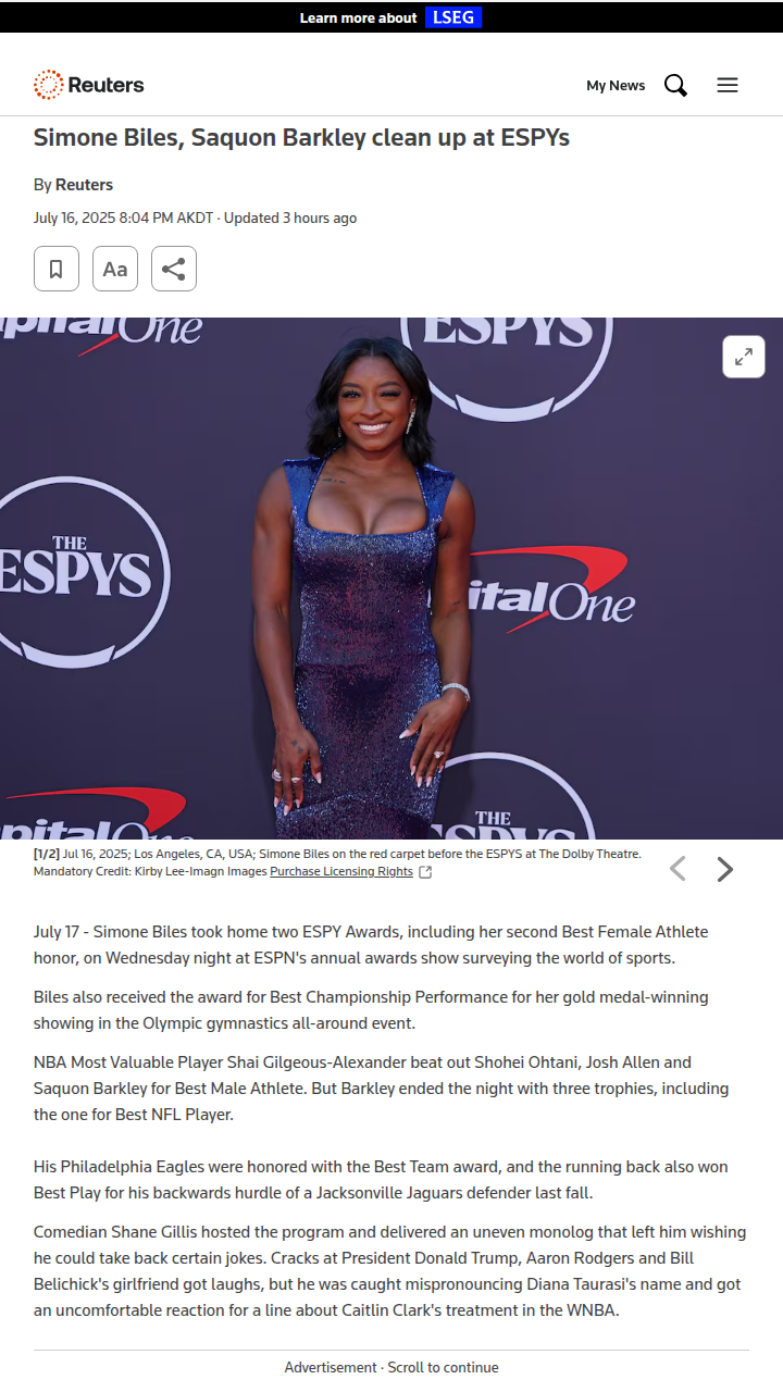 Simone Biles & Saquon Shine at ESPYs