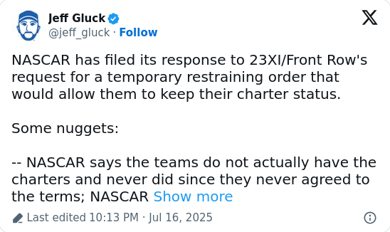 23XI & FRM Charter Drama Heats Up