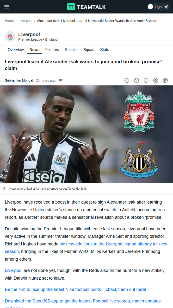 Isak Eyes Anfield? Broken Promise Fuels Rumors