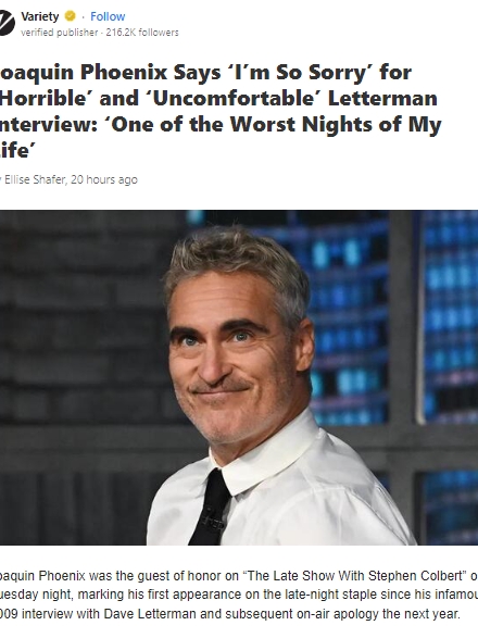 Joaquin Phoenix’s Letterman Regret 😬