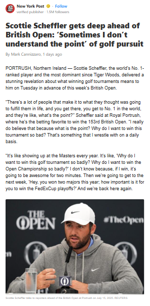 Scheffler Gets Real: What’s the Point of Winning?