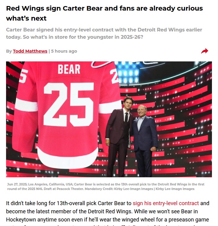 Carter Bear Signs—Is He the Wings’ Future Grit?