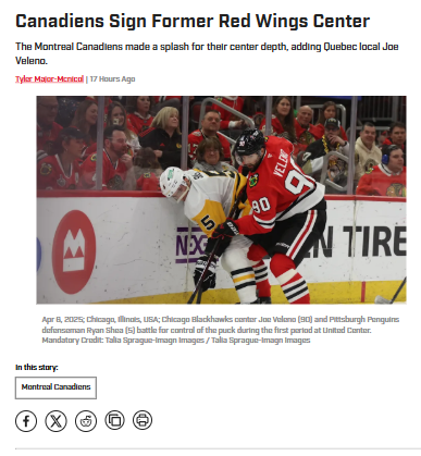 Habs Add Local Kid Veleno—Depth Move or Steal?