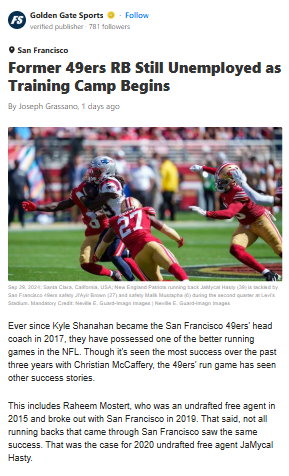 Will Hasty Get Another Shot with the Niners?