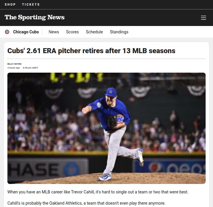 Cahill Calls It: Cubs Bullpen Ace Retires