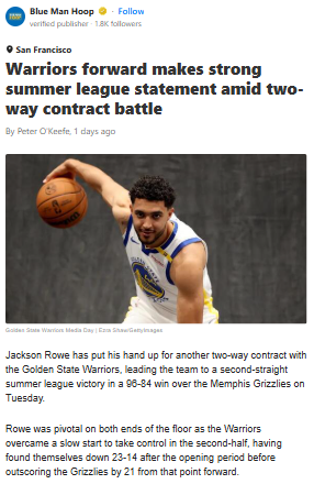Rowe Steps Up in Warriors’ Two-Way Battle