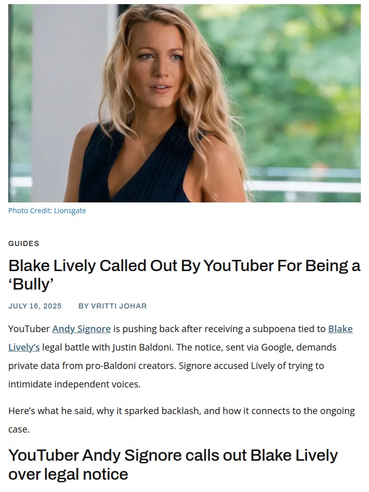 Blake Lively vs YouTubers: Bully Claims! 😳