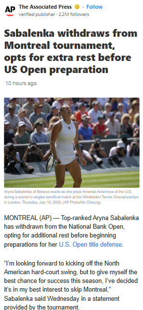 Sabalenka Skips Montreal—Smart Move or Risky Play?