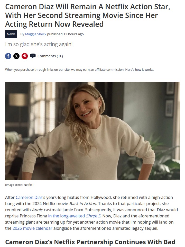 Cameron Diaz’s Netflix Era Continues! 🎬