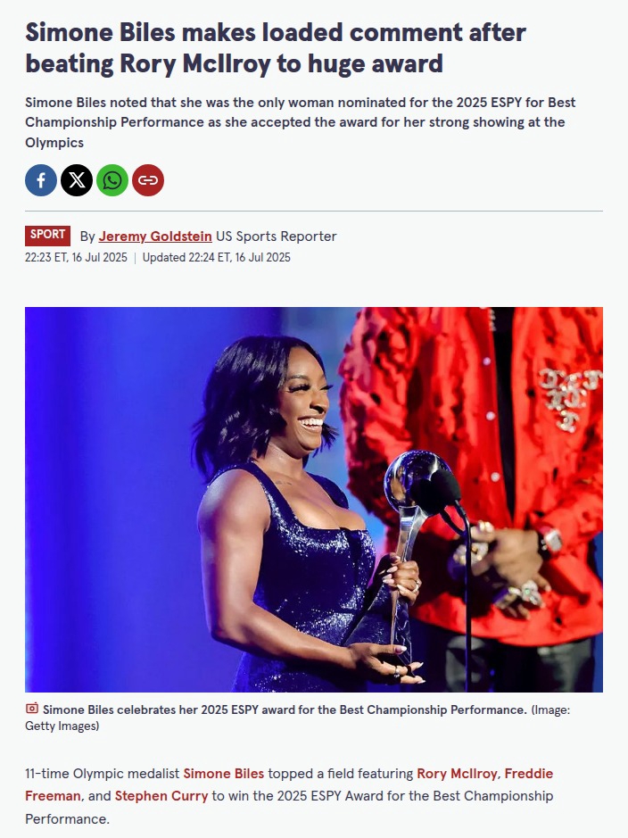 Simone Biles Outshines Rory & Curry at ESPYs