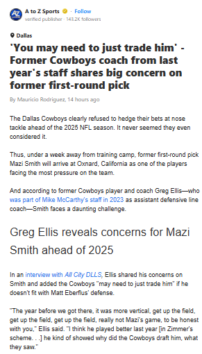 Is Mazi Smith the Odd Man Out in Big D?