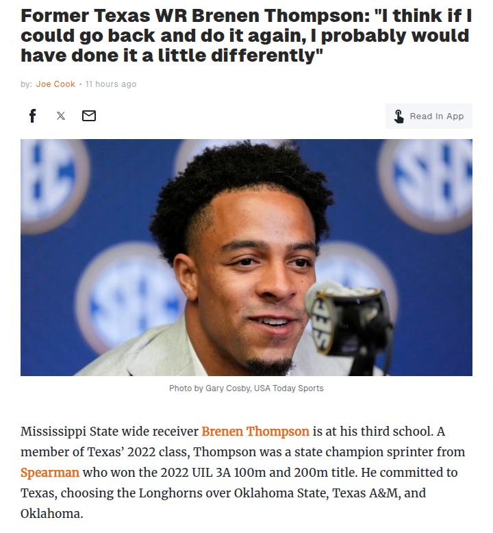 Brenen Thompson’s Longhorns Reunion Looms