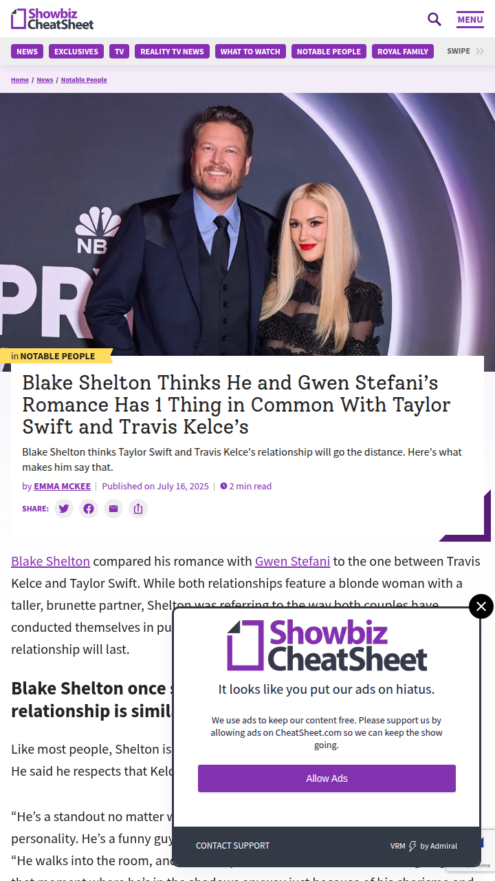 Blake Compares Swift/Kelce to Him & Gwen 😲