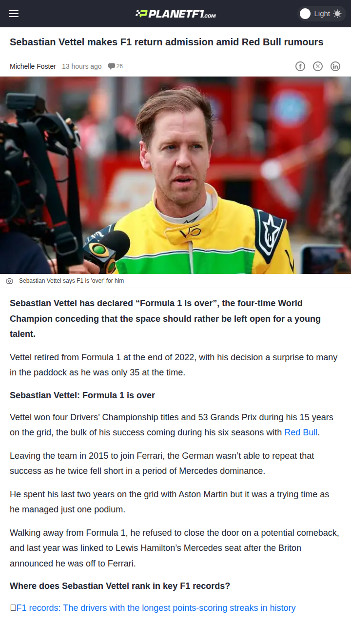 Seb’s F1 Comeback Door Officially Shut?
