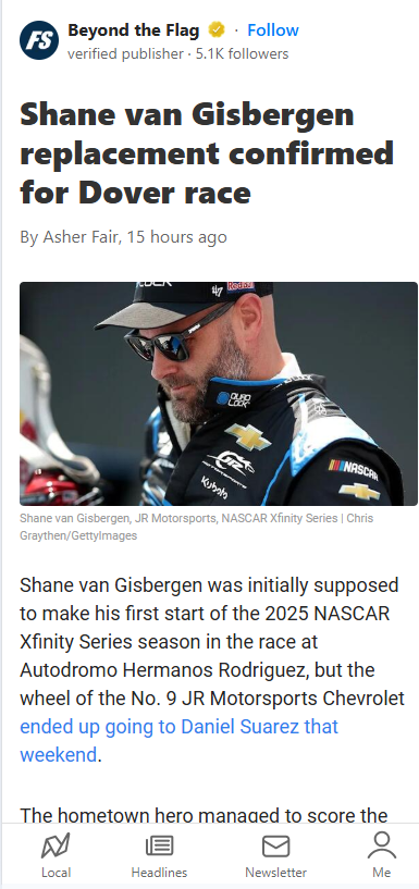 Chastain Steps In for SVG at Dover!